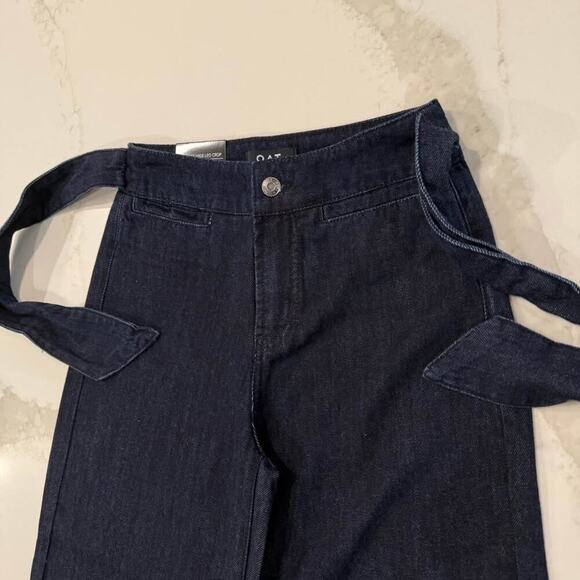 Oat New York NWT HighRise Wide Leg Crop TieFront Denim Jeans Womens 24 Dark Blue - Picture 4 of 9